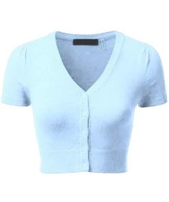 MAK Sweaters Cropped Cardigan With Short Sleeves In Light Blue Winter