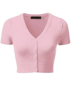 Winter MAK Sweaters Cropped Cardigan With Short Sleeves In Light Pink