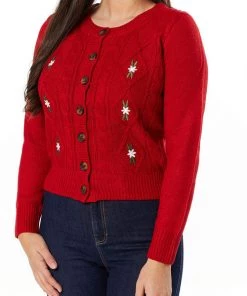 Timeless London Lily Chunky Cardigan In Red