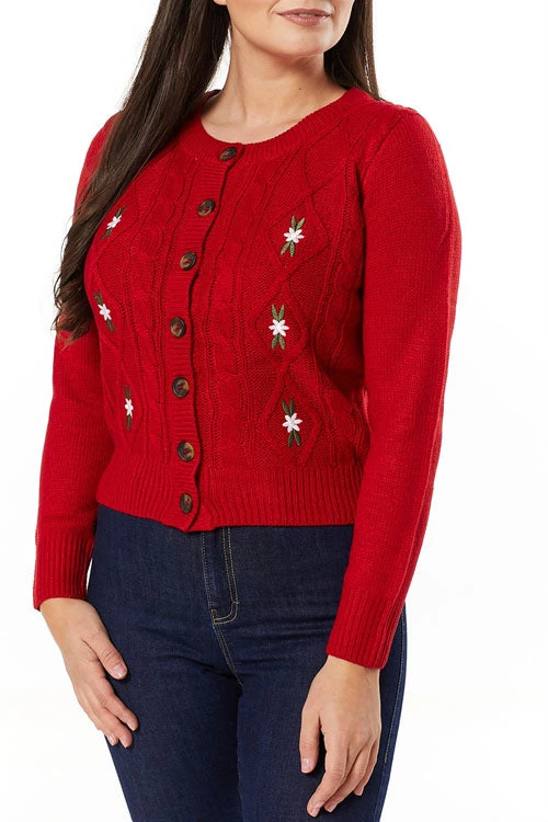 Timeless London Lily Chunky Cardigan In Red 1 Timeless London Lily Chunky Cardigan In Red