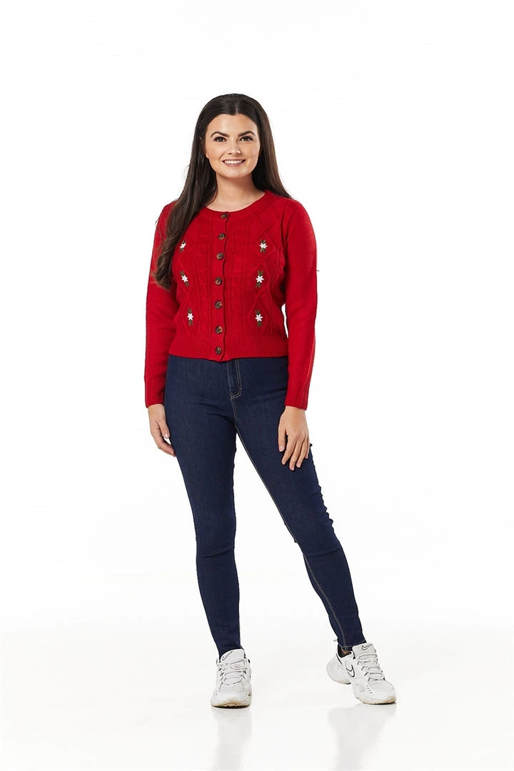 Timeless London Lily Chunky Cardigan In Red 2 Timeless London Lily Chunky Cardigan In Red