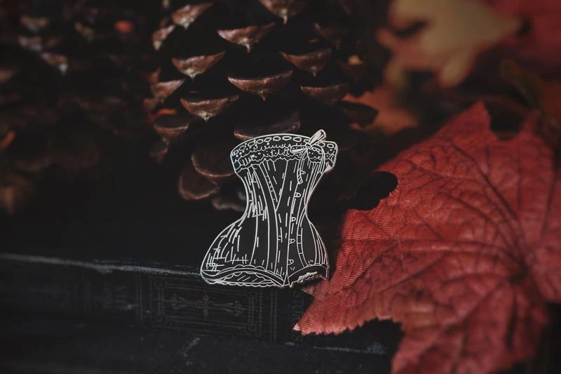 Lively Ghosts Lovett Corset In Black Enamel Pin Accessories 2 Lively Ghosts Lovett Corset In Black Enamel Pin Accessories