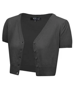 MAK Sweaters Cropped Cardigan With Short Sleeves In Charcoal Winter