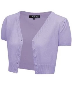 Winter MAK Sweaters Cropped Cardigan With Short Sleeves In Lilac