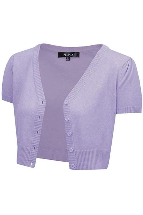 Winter MAK Sweaters Cropped Cardigan With Short Sleeves In Lilac 1 Winter MAK Sweaters Cropped Cardigan With Short Sleeves In Lilac