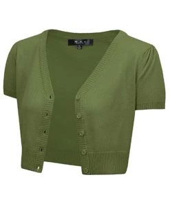 Winter MAK Sweaters Cropped Cardigan With Short Sleeves In Sage