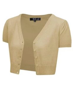MAK Sweaters Cropped Cardigan With Short Sleeves In Sand / Taupe