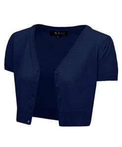 MAK Sweaters Cropped Cardigan With Short Sleeves In Navy