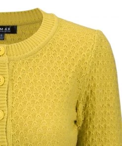 MAK Sweaters Chunky Vintage Knit Cardigan With 3/4 Sleeves In Honey 8 MAK Sweaters Chunky Vintage Knit Cardigan With 3/4 Sleeves In Honey