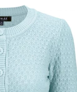 MAK Sweaters Chunky Vintage Knit Cardigan With 3/4 Sleeves In Light Blue 8 MAK Sweaters Chunky Vintage Knit Cardigan With 3/4 Sleeves In Light Blue