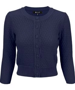 New Arrivals And Restocks MAK Sweaters Chunky Vintage Knit Cardigan With 3/4 Sleeves In Navy