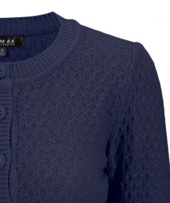 New Arrivals And Restocks MAK Sweaters Chunky Vintage Knit Cardigan With 3/4 Sleeves In Navy 8 New Arrivals And Restocks MAK Sweaters Chunky Vintage Knit Cardigan With 3/4 Sleeves In Navy