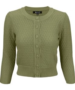 New Arrivals And Restocks MAK Sweaters Chunky Vintage Knit Cardigan With 3/4 Sleeves In Olive