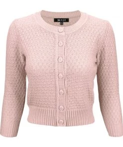 MAK Sweaters Chunky Vintage Knit Cardigan With 3/4 Sleeves In Peach Beige New Arrivals And Restocks