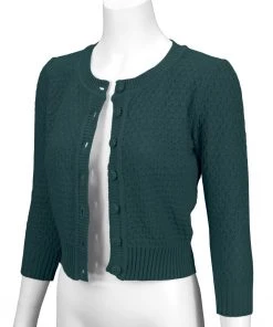 MAK Sweaters Chunky Vintage Knit Cardigan With 3/4 Sleeves In Peacock