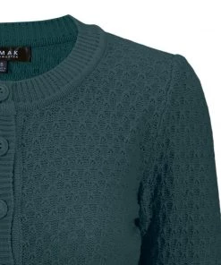 MAK Sweaters Chunky Vintage Knit Cardigan With 3/4 Sleeves In Peacock
