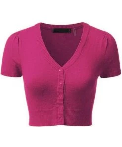 MAK Sweaters Cropped Cardigan With Short Sleeves In Magenta Winter