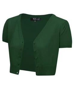 MAK Sweaters Cropped Cardigan With Short Sleeves In Hunter Green Winter