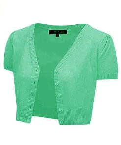 MAK Sweaters Cropped Cardigan With Short Sleeves In Opal Mint
