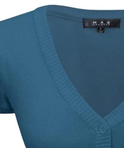 Winter MAK Sweaters Cropped Cardigan With Short Sleeves In Teal Blue