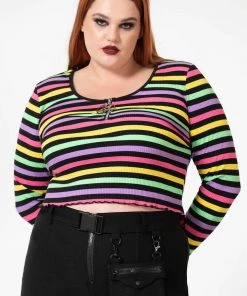 New Arrivals And Restocks Killstar Nikiko Ribbed Long Sleeve Rainbow Top