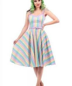 Clothing Collectif Nova Swing Dress In Rainbow Stripe