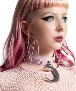 Killstar Pentagram Hoop Earrings In Light Pink