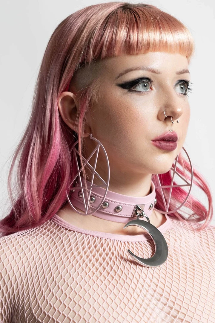 Killstar Pentagram Hoop Earrings In Light Pink 3 Killstar Pentagram Hoop Earrings In Light Pink