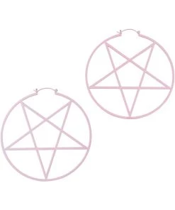 Killstar Pentagram Hoop Earrings In Light Pink