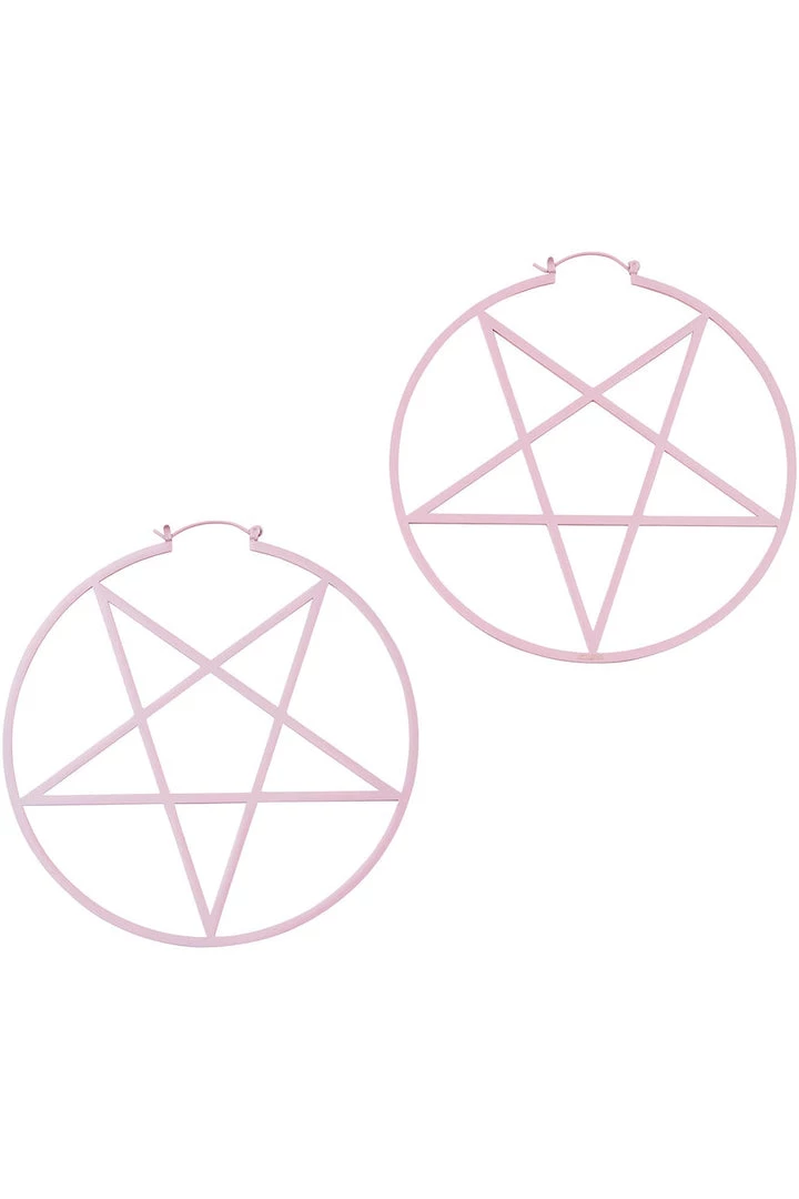 Killstar Pentagram Hoop Earrings In Light Pink 2 Killstar Pentagram Hoop Earrings In Light Pink