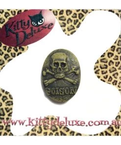 Kitty Deluxe Broochlette Brooch In Poison Skull & Crossbones Halloween