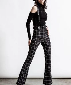 Killstar Prophet Of Doom Flared Suspender Trousers In Ash Tartan