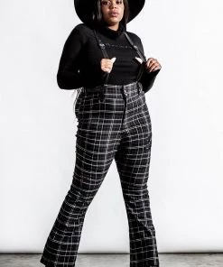 Killstar Prophet Of Doom Flared Suspender Trousers In Ash Tartan