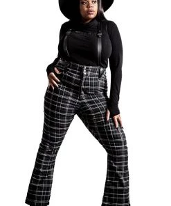 Killstar Prophet Of Doom Flared Suspender Trousers In Ash Tartan