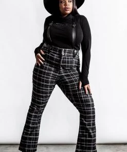 Killstar Prophet Of Doom Flared Suspender Trousers In Ash Tartan