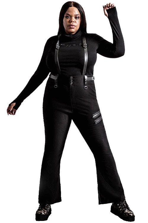 Killstar Prophet Of Doom Flared Suspender Trousers In Black 1 Killstar Prophet Of Doom Flared Suspender Trousers In Black