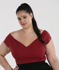 Hell Bunny Petunia Top In Burgundy