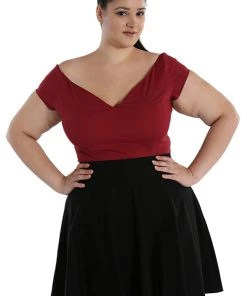Hell Bunny Petunia Top In Burgundy