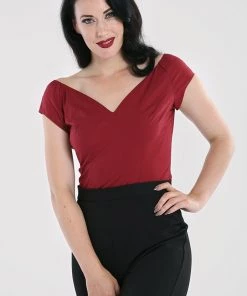 Hell Bunny Petunia Top In Burgundy 16 Hell Bunny Petunia Top In Burgundy