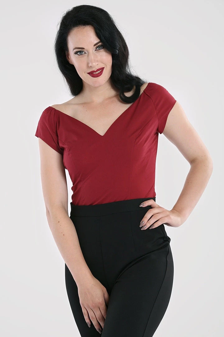 Hell Bunny Petunia Top In Burgundy 6 Hell Bunny Petunia Top In Burgundy