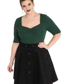 Hell Bunny Philippa Top In Dark Green