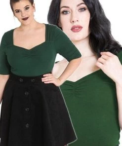 Hell Bunny Philippa Top In Dark Green