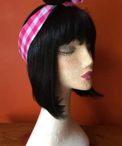 Kitty Deluxe Reversible Wired Headband In Pink Gingham Print & Black Accessories