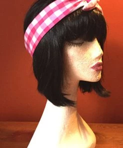 Kitty Deluxe Reversible Wired Headband In Pink Gingham Print & White Accessories