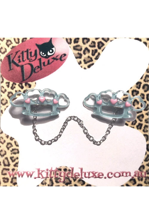 Kitty Deluxe Cardigan Clips In Blue Pretty Punchy Knuckleduster Design 1 Kitty Deluxe Cardigan Clips In Blue Pretty Punchy Knuckleduster Design