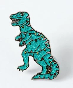 Punky Pins Christmas Dinosaur Enamel Pin In Green Glitter