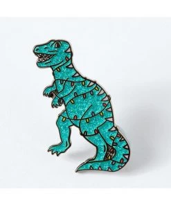Punky Pins Christmas Dinosaur Enamel Pin In Green Glitter