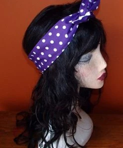 Kitty Deluxe Reversible Wired Headband In Purple Polka Dot Print & White