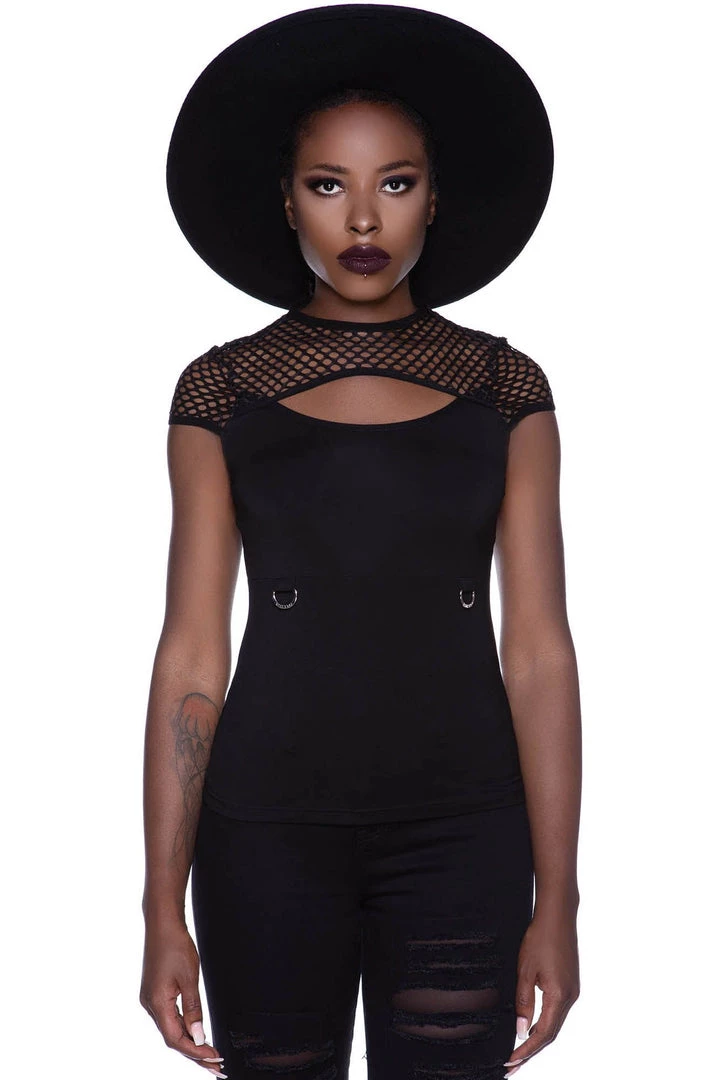 Killstar Ramona Mesh Cap-Sleeve Top Clothing 2 Killstar Ramona Mesh Cap-Sleeve Top Clothing