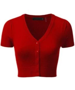 MAK Sweaters Cropped Cardigan With Short Sleeves In Red Winter